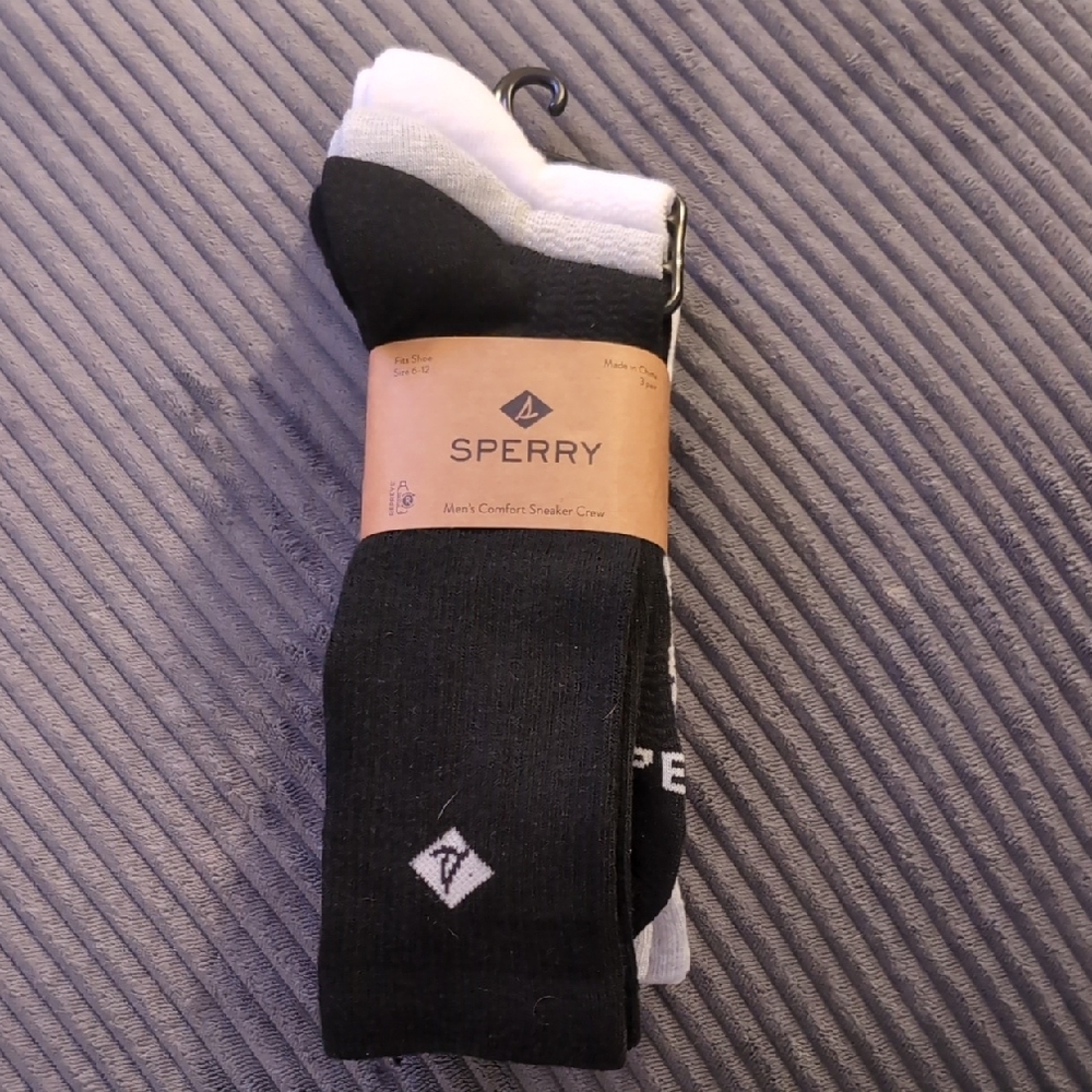 Sperry Black & White Men's Sneaker Crew Socks - 3-Pack